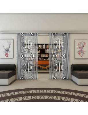Glasschiebetür SLIM-LINE - Fineprint Model 058 Weiss auf Grauglas