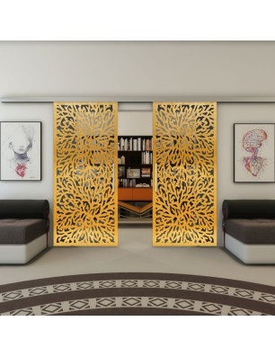 Glasschiebetür SLIM-LINE - Fineprint Model 168 Gold auf Grauglas
