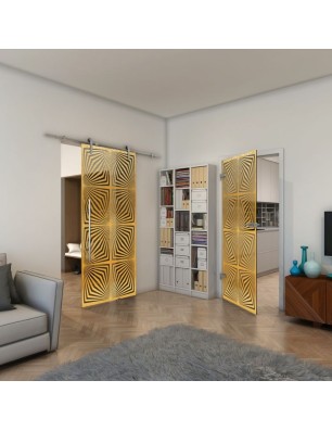 Glasschiebetür PIPE-LINE - Fineprint Model 069 Gold auf Grauglas