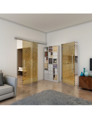 Glasschiebetür SLIM-LINE - Fineprint Model 011 Gold auf Grauglas