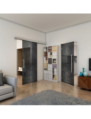 Glasschiebetür SLIM-LINE - Fineprint Model 015 Schwarz auf Grauglas