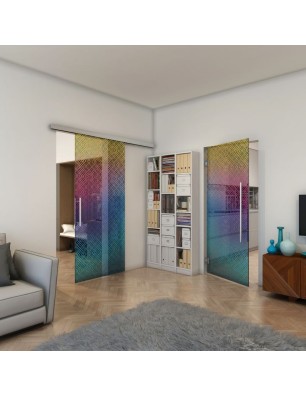 Glasschiebetür SLIM-LINE - Fineprint Model 018 Verlauf auf Grauglas