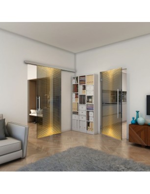 Glasschiebetür SLIM-LINE - Fineprint Model 024 Gold auf Grauglas