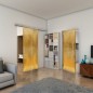 Glasschiebetür SLIM-LINE - Fineprint Modell 025 Gold auf Grauglas
