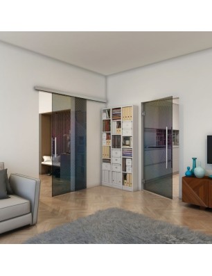 Glasschiebetür SLIM-LINE - Fineprint Model 028 Verlauf auf Grauglas