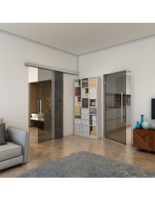 Glasschiebetür SLIM-LINE - Fineprint Model 028 Gold auf Grauglas