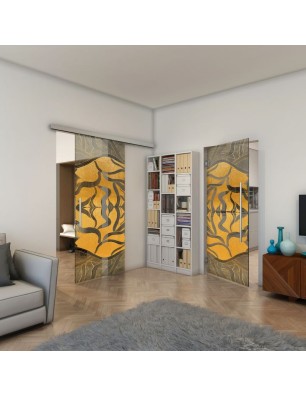 Glasschiebetür SLIM-LINE - Fineprint Model 031 Gold auf Grauglas
