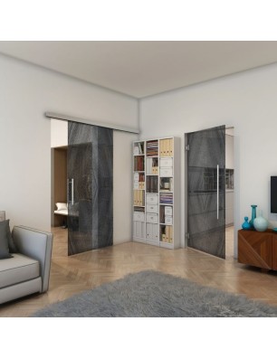 Glasschiebetür SLIM-LINE - Fineprint Model 034 Schwarz auf Grauglas