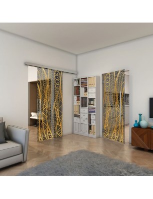 Glasschiebetür SLIM-LINE - Fineprint Model 040 Gold auf Grauglas