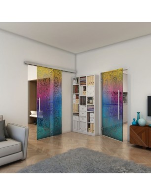 Glasschiebetür SLIM-LINE - Fineprint Model 055 Verlauf auf Grauglas