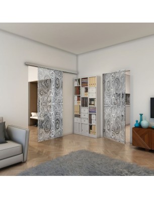 Glasschiebetür SLIM-LINE - Fineprint Model 055 Weiss auf Grauglas