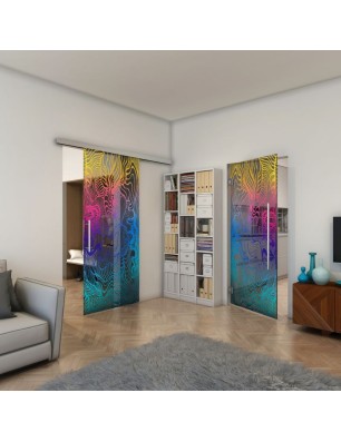 Glasschiebetür SLIM-LINE - Fineprint Model 056 Verlauf auf Grauglas