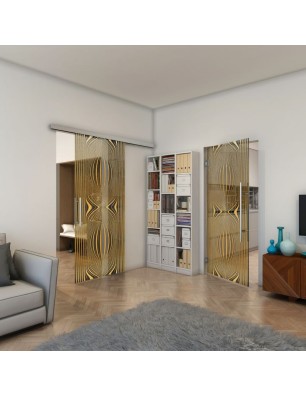 Glasschiebetür SLIM-LINE - Fineprint Model 058 Gold auf Grauglas