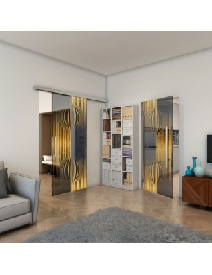 Glasschiebetür SLIM-LINE - Fineprint Model 059 Gold auf Grauglas