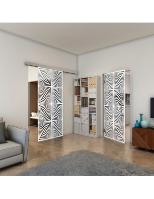 Glasschiebetür SLIM-LINE - Fineprint Model 069 Weiss auf Grauglas