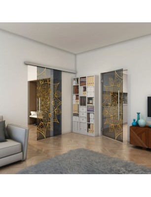 Glasschiebetür SLIM-LINE - Fineprint Model 088 Gold auf Grauglas