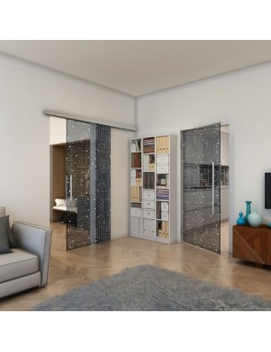 Glasschiebetür SLIM-LINE - Fineprint Model 090 Weiss auf Grauglas
