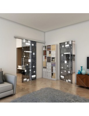 Glasschiebetür SLIM-LINE - Fineprint Model 092 Weiss auf Grauglas