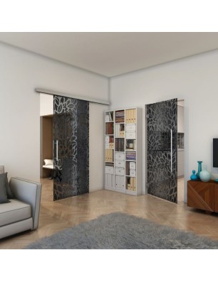 Glasschiebetür SLIM-LINE - Fineprint Model 093 Schwarz auf Grauglas