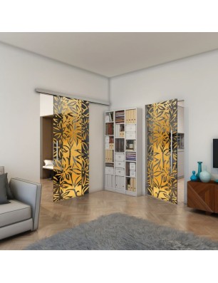 Glasschiebetür SLIM-LINE - Fineprint Model 094 Gold auf Grauglas
