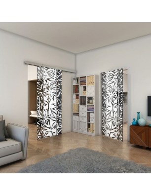 Glasschiebetür SLIM-LINE - Fineprint Model 094 Weiss auf Grauglas