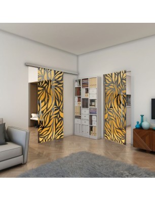 Glasschiebetür SLIM-LINE - Fineprint Model 096 Gold auf Grauglas