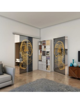 Glasschiebetür SLIM-LINE - Fineprint Model 103 Gold auf Grauglas