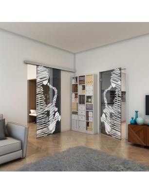 Glasschiebetür SLIM-LINE - Fineprint Model 106 Weiss auf Grauglas
