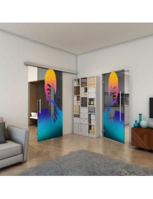 Glasschiebetür SLIM-LINE - Fineprint Model 124 Verlauf auf Grauglas