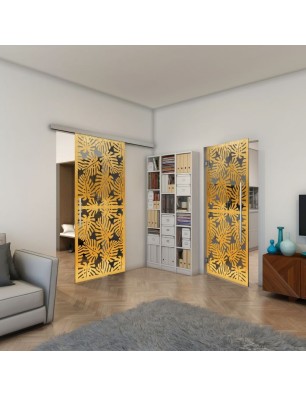 Glasschiebetür SLIM-LINE - Fineprint Model 158 Gold auf Grauglas