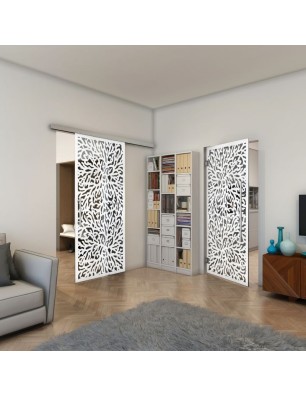 Glasschiebetür SLIM-LINE - Fineprint Model 168 Weiss auf Grauglas