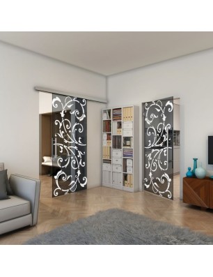 Glasschiebetür SLIM-LINE - Fineprint Model 171 Weiss auf Grauglas