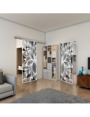 Glasschiebetür SLIM-LINE - Fineprint Model 184 Weiss auf Grauglas