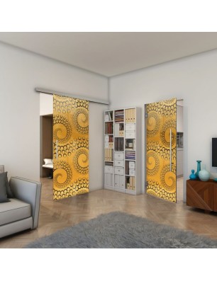 Glasschiebetür SLIM-LINE - Fineprint Model 198 Gold auf Grauglas