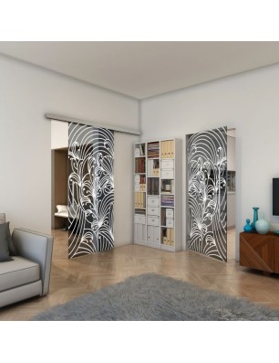 Glasschiebetür SLIM-LINE - Fineprint Model 200 Weiss auf Grauglas