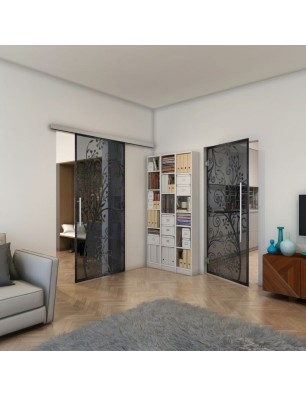 Glasschiebetür SLIM-LINE - Fineprint Model 204 Schwarz auf Grauglas
