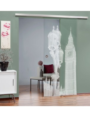Glasschiebetür SLIM-LINE Big Ben Gelasert Auf Klarglas