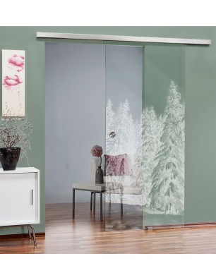 Glasschiebetür SLIM-LINE Winterwald Gelasert Auf Klarglas