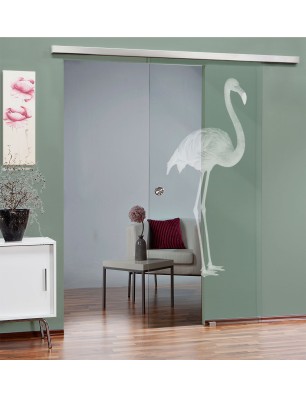 Glasschiebetür SLIM-LINE Flamingo Gelasert Auf Klarglas