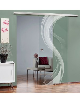 Glasschiebetür SLIM-LINE Abstrakt 2 Gelasert Auf Klarglas
