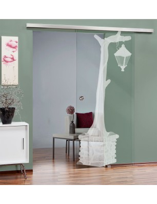 Glasschiebetür SLIM-LINE Baum 2 Gelasert Auf Klarglas