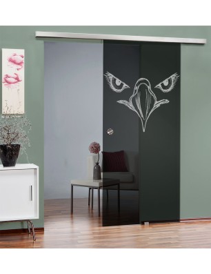 Glasschiebetür SLIM-LINE Eagle Eye Gelasert Auf Grauglas
