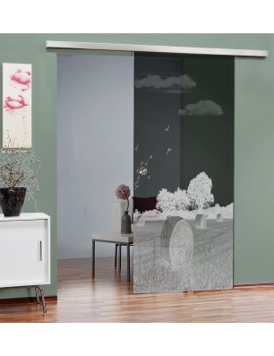 Glasschiebetür SLIM-LINE Ernte II Gelasert Auf Grauglas