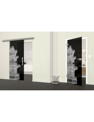Glasschiebetür SLIM-LINE Pagode II Gelasert Auf Grauglas