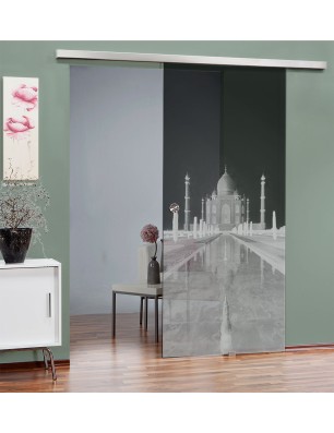 Glasschiebetür SLIM-LINE Tac Mahal Gelasert Auf Grauglas