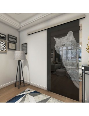 Glasschiebetür SLIM-LINE Cats Gelasert Auf Grauglas