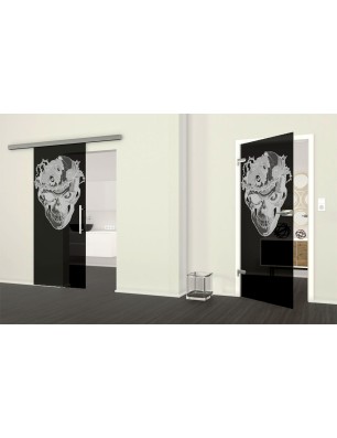 Glasschiebetür SLIM-LINE Skull 4 Gelasert Auf Grauglas