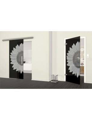 Glasschiebetür SLIM-LINE Sonnenblume Gelasert Auf Grauglas