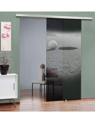 Glasschiebetür SLIM-LINE Golf Gelasert Auf Grauglas