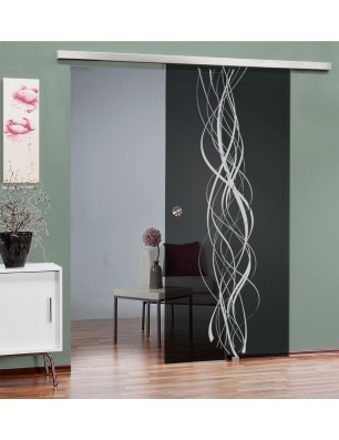 Glasschiebetür SLIM-LINE Abstrakt 3 Gelasert Auf Grauglas